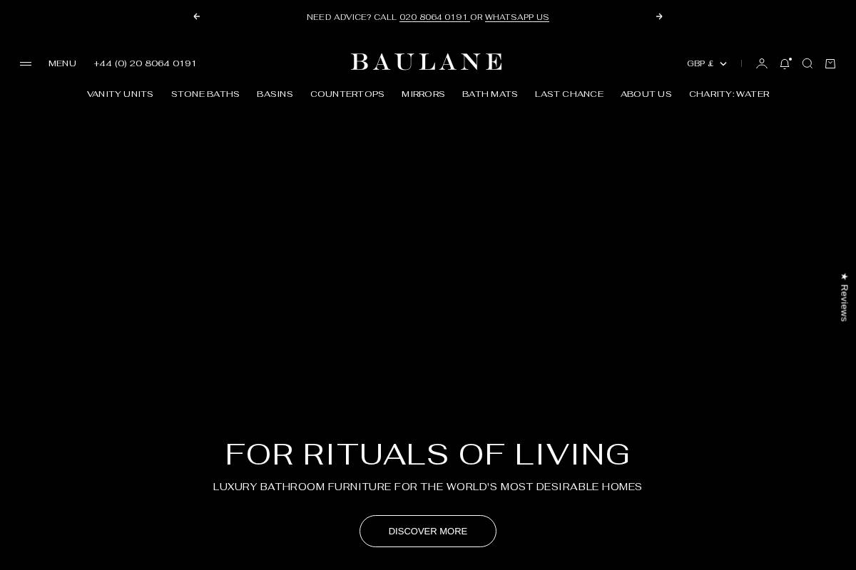 BAULANE® Bathrooms homepage screenshot