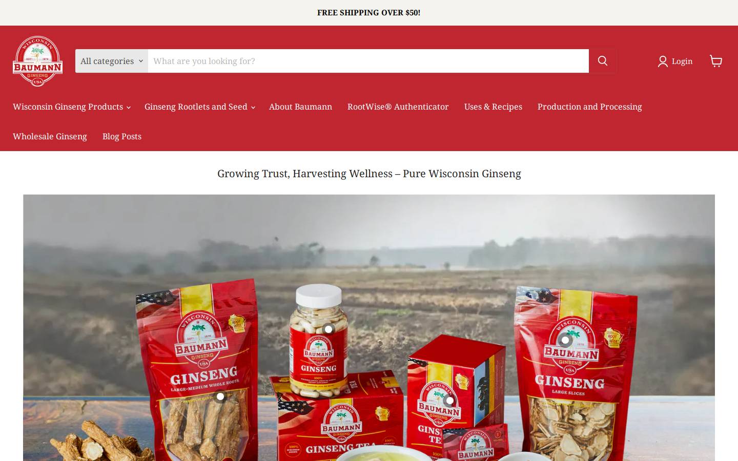 baumannwisconsinginseng.com homepage screenshot