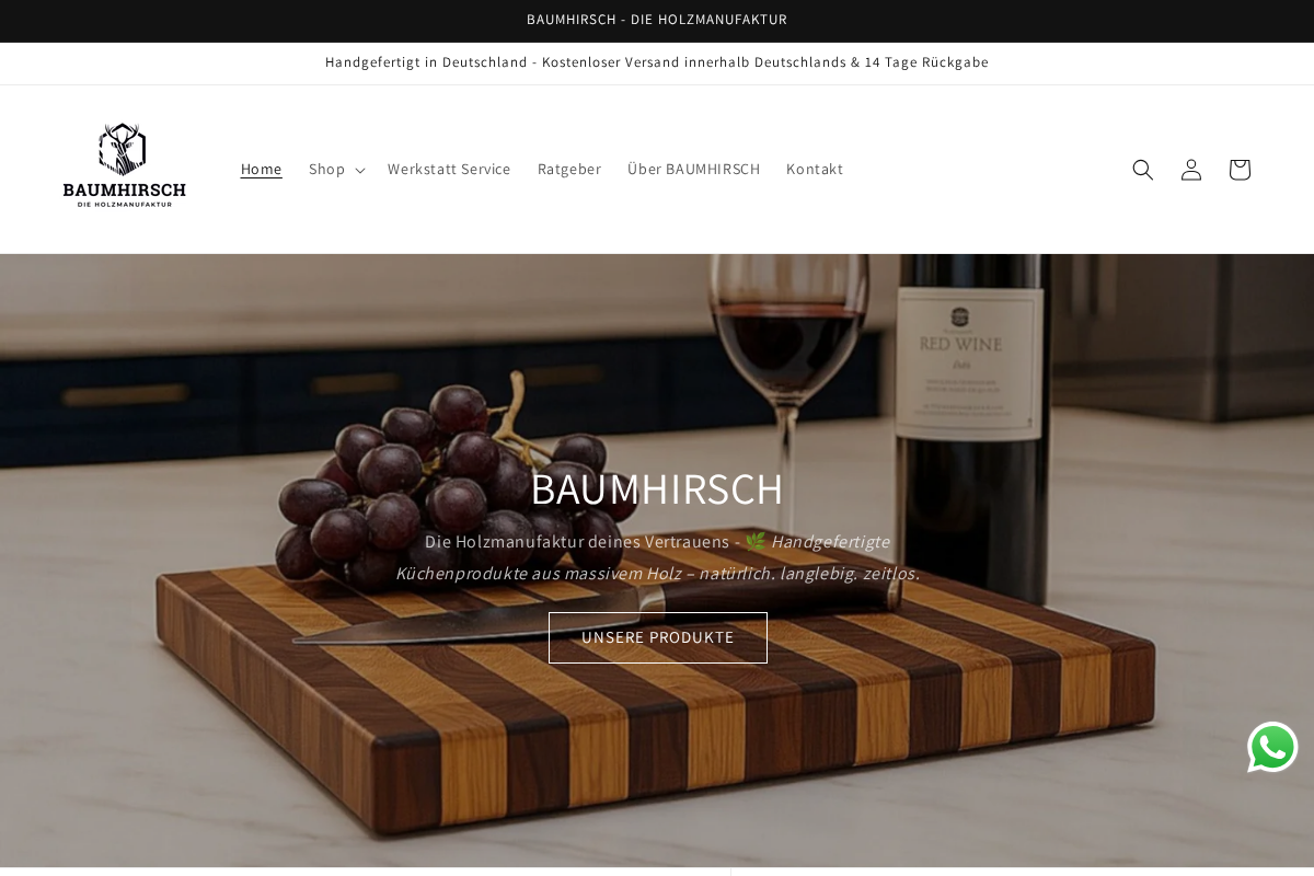 BAUMHIRSCH - Die Holzmanufaktur homepage screenshot