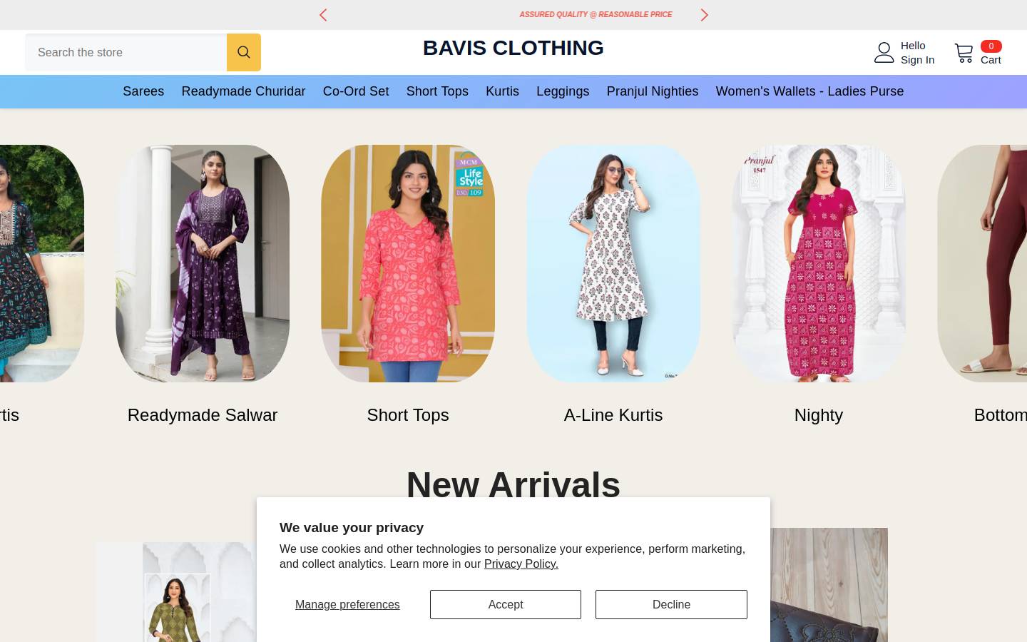 bavisclothing.com homepage screenshot