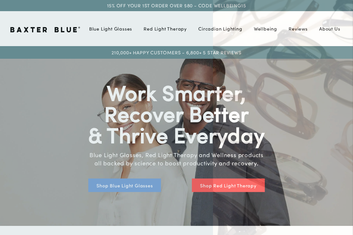 Baxterblueglasses homepage screenshot