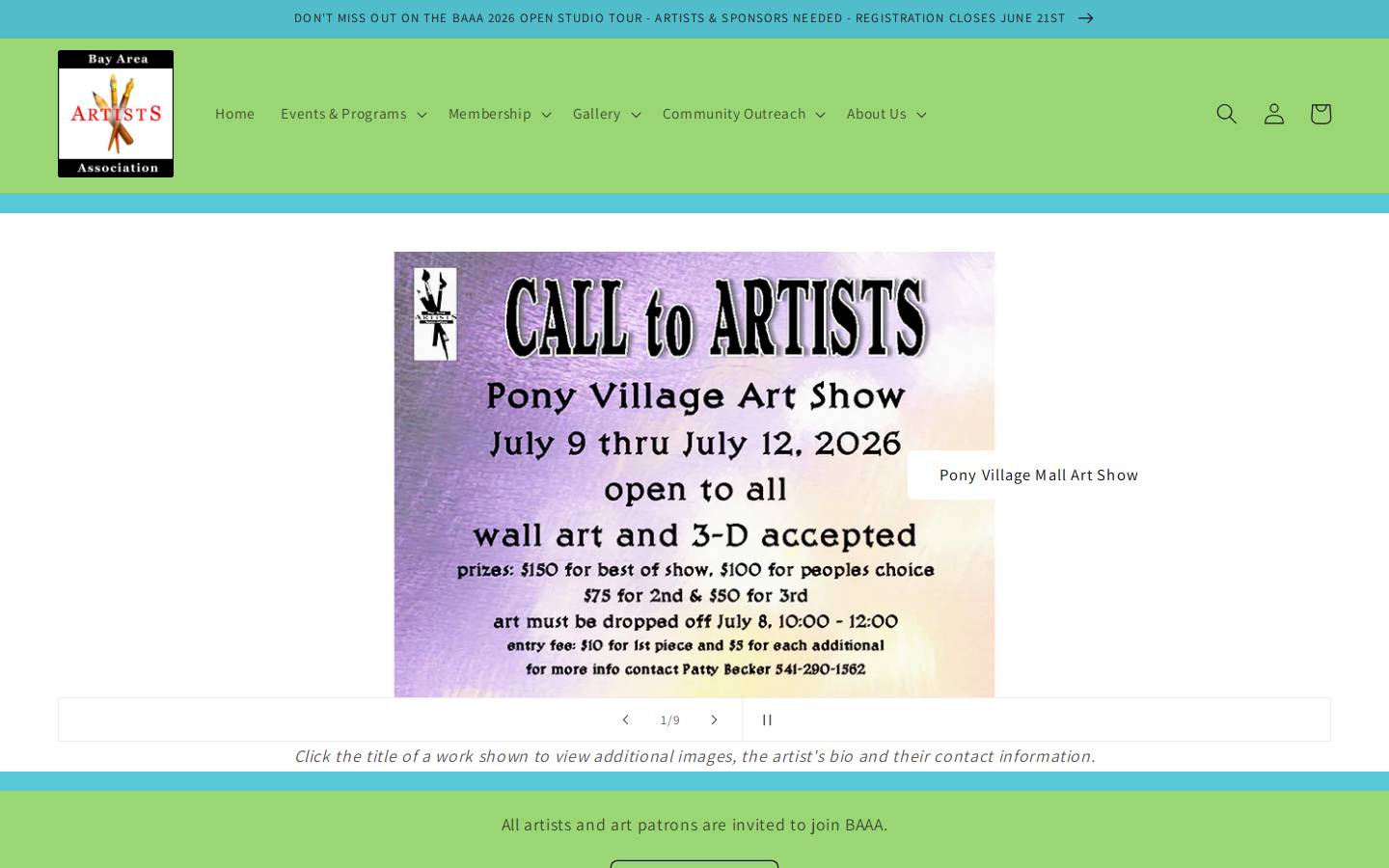 bayareaartistsassociation.com homepage screenshot