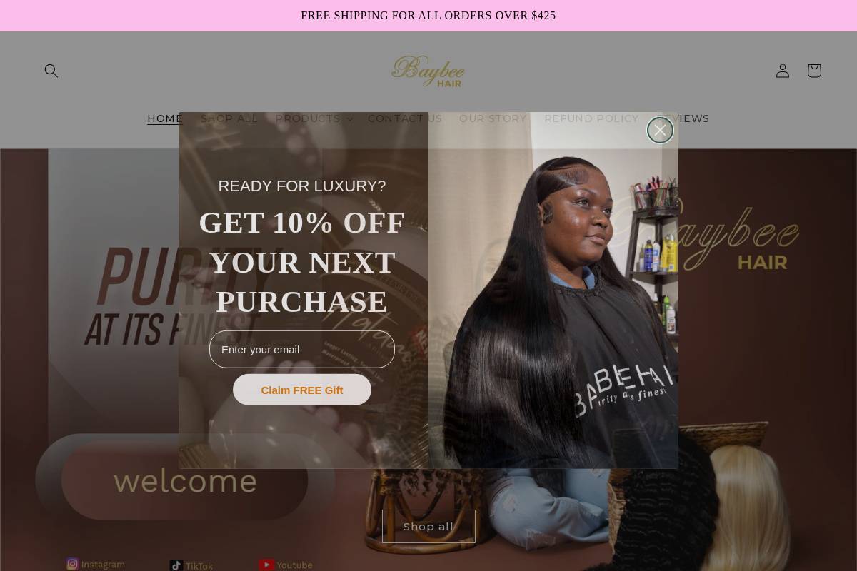 baybeehair.co homepage screenshot