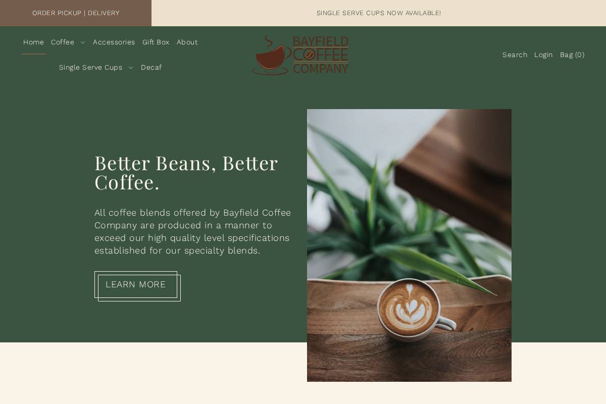 bayfieldcoffeecompany.com homepage screenshot