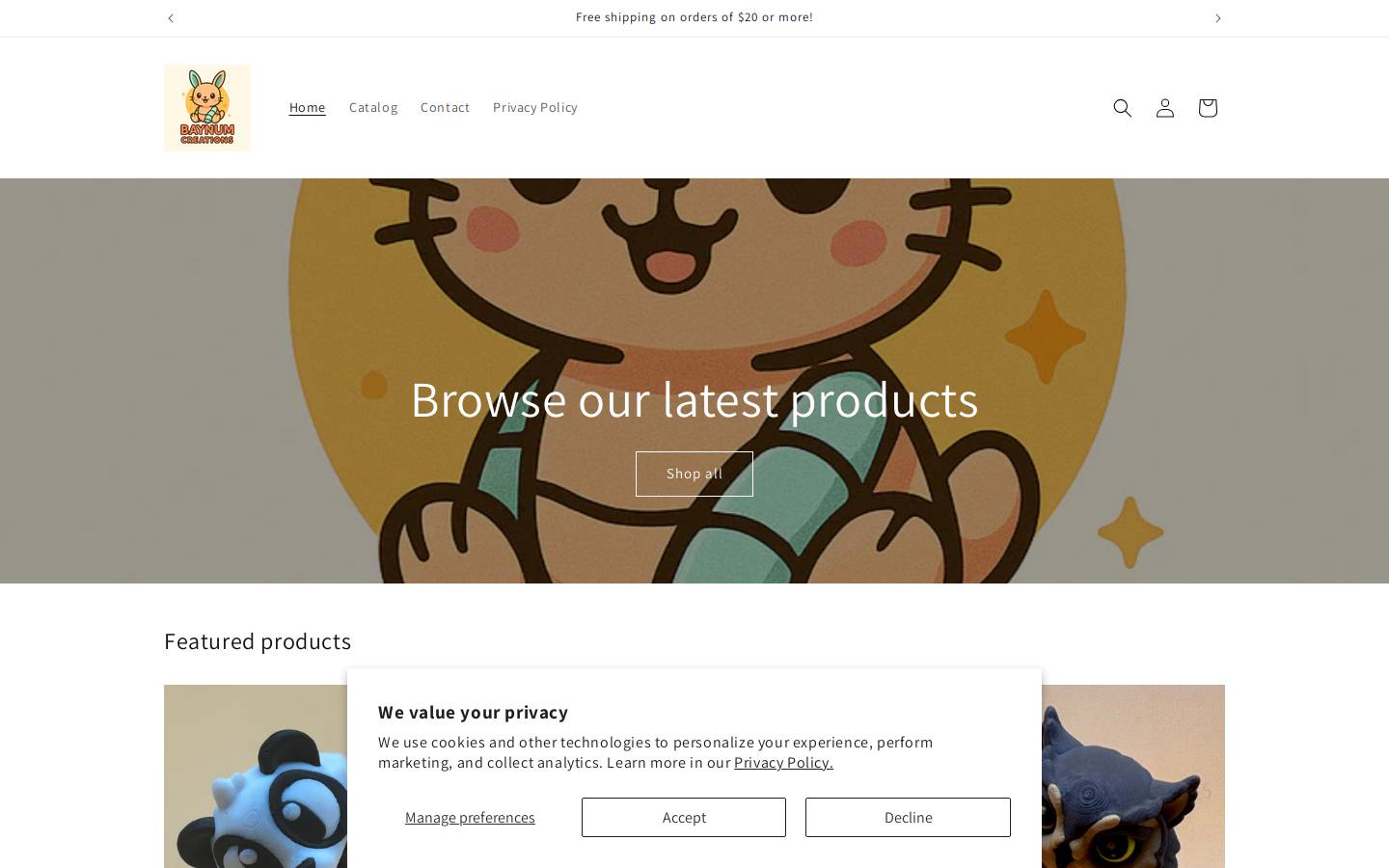 baynumcreations.com homepage screenshot