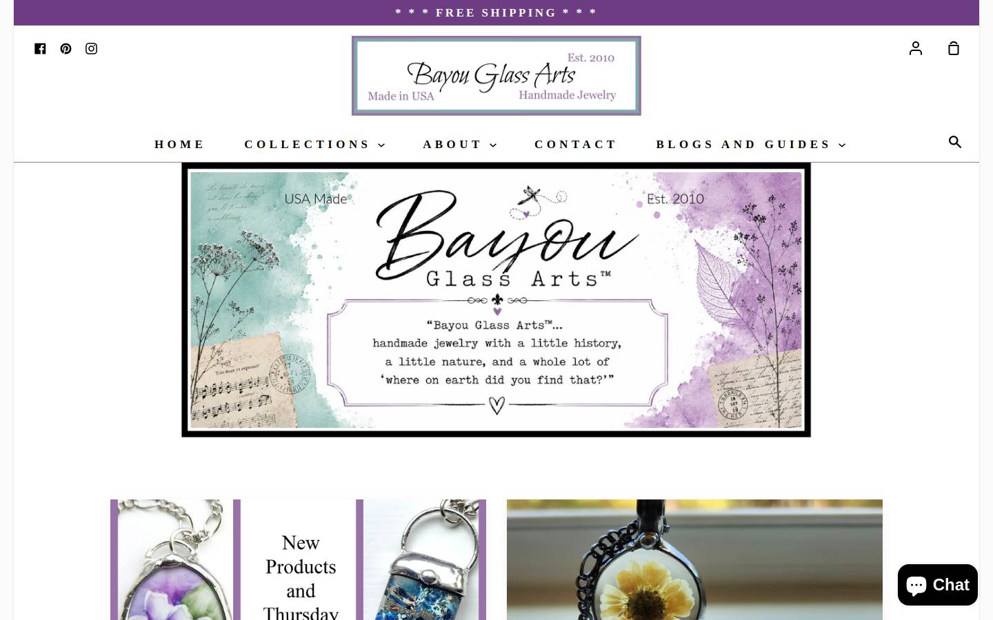 bayouglassarts.com homepage screenshot