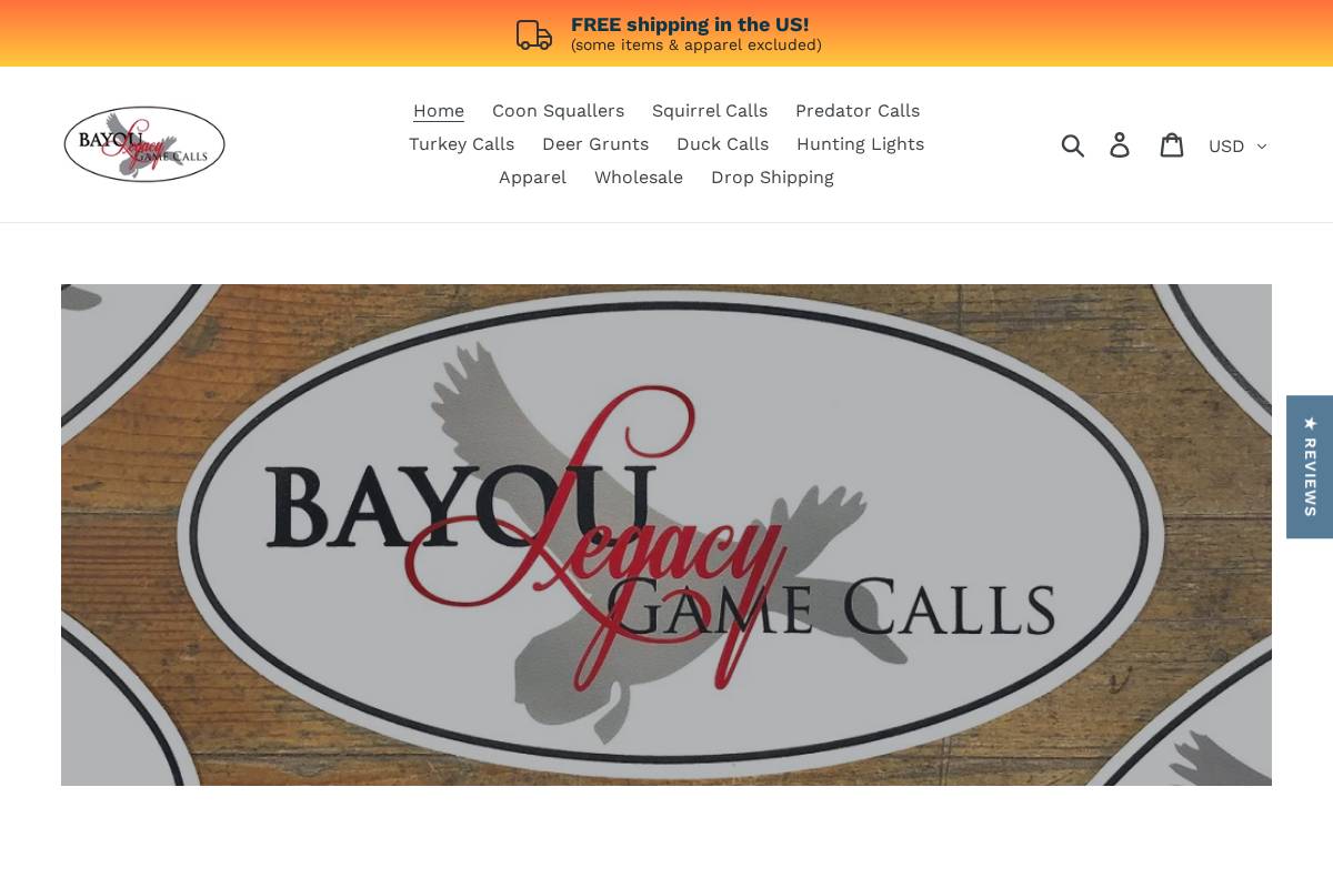 Bayou Legacy Game Calls homepage screenshot
