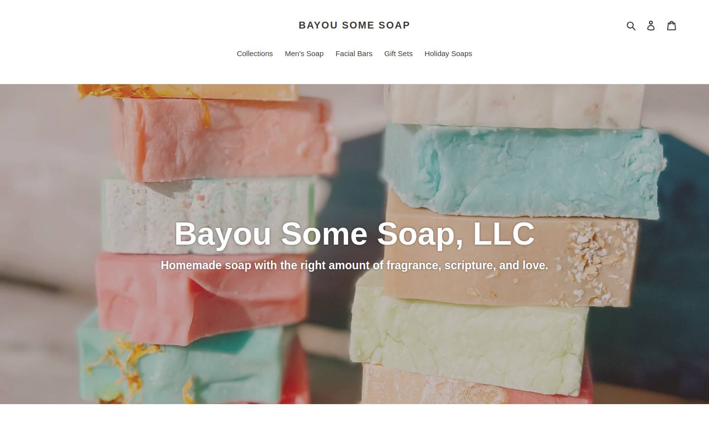bayousomesoaps.com homepage screenshot