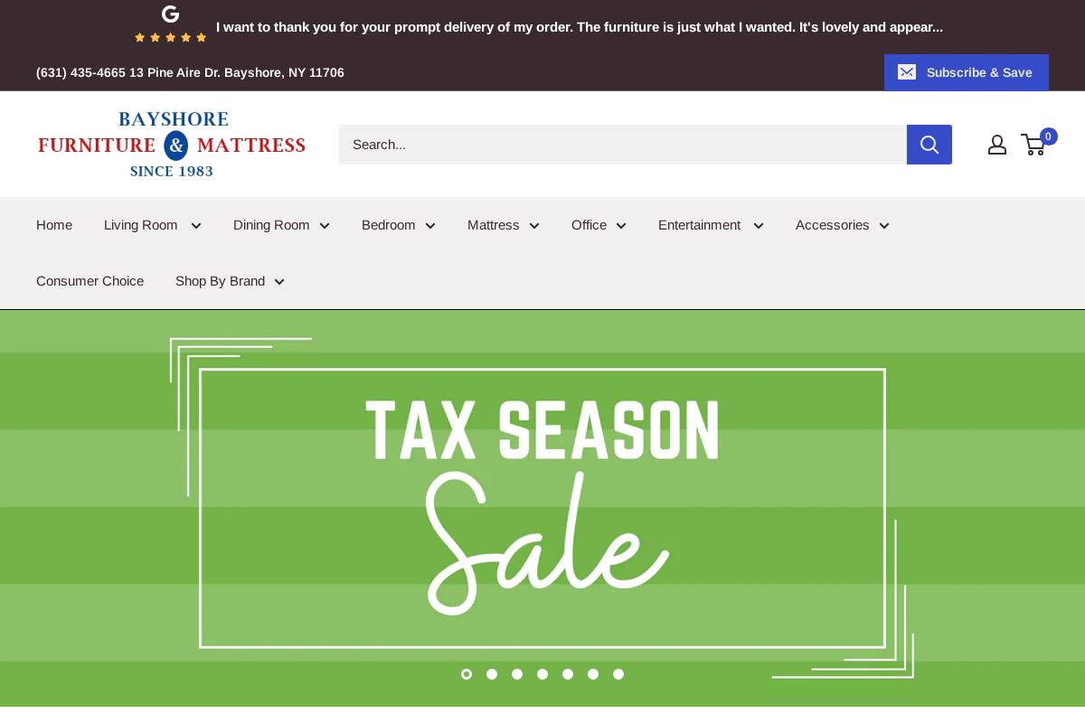 bayshorefurniture.com homepage screenshot