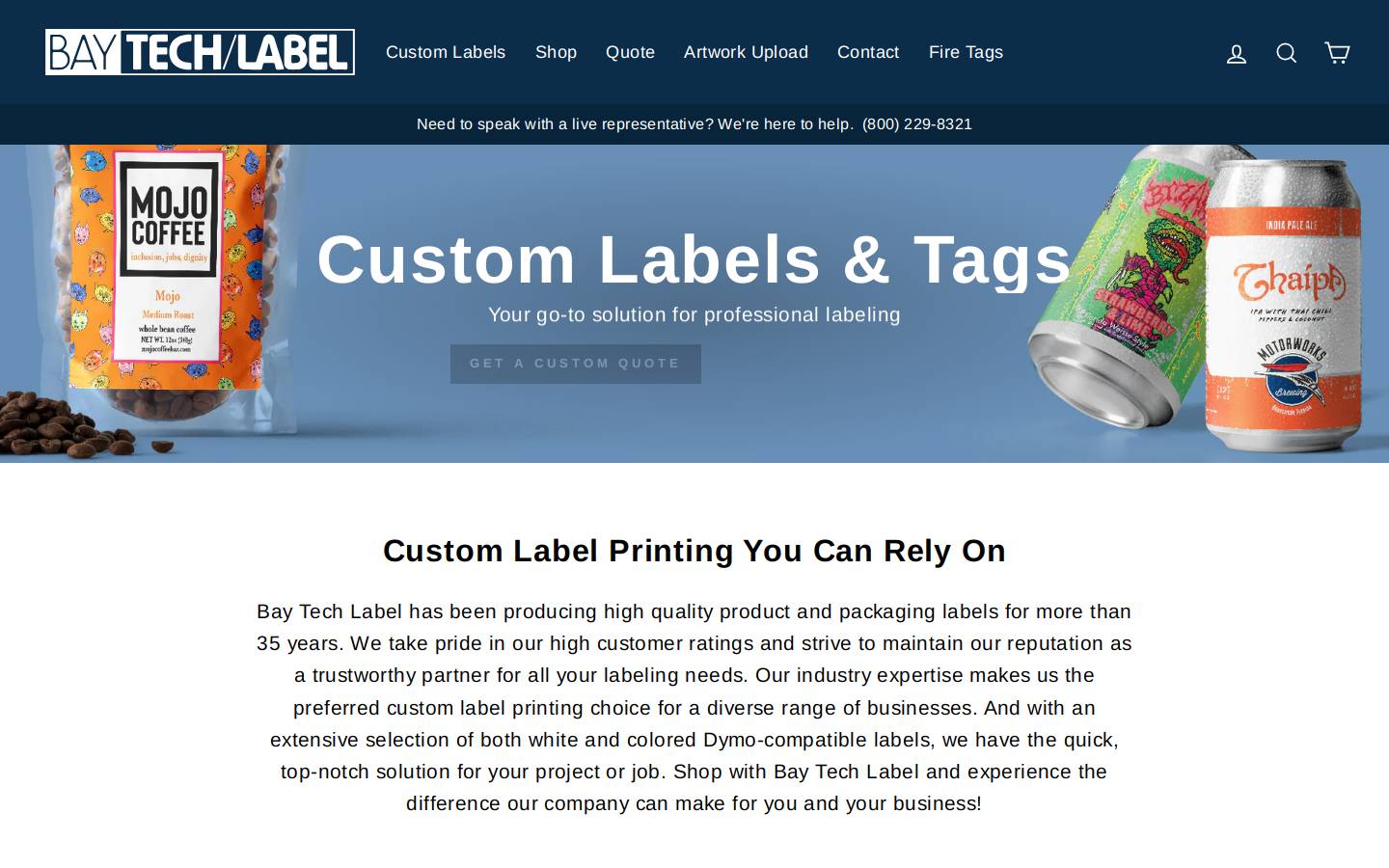 Bay Tech Label homepage screenshot