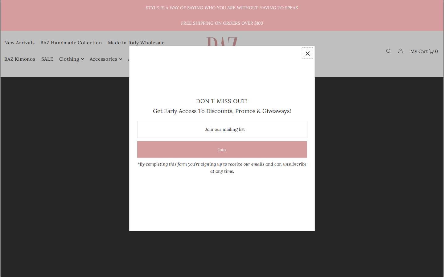 bazapparel.com homepage screenshot