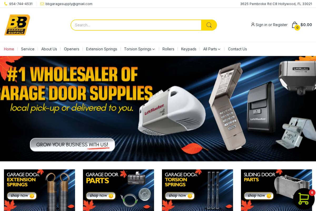 bbgaragesupply.com homepage screenshot