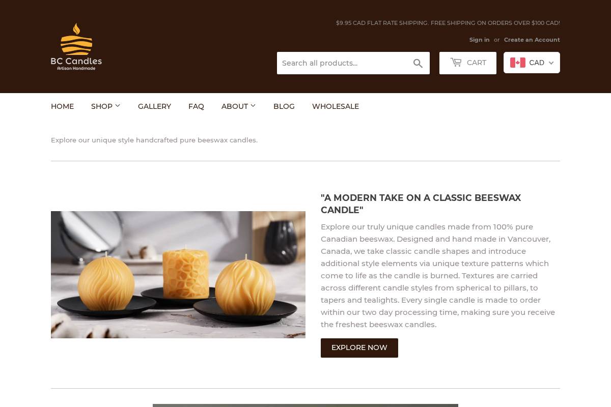 bccandles.com homepage screenshot