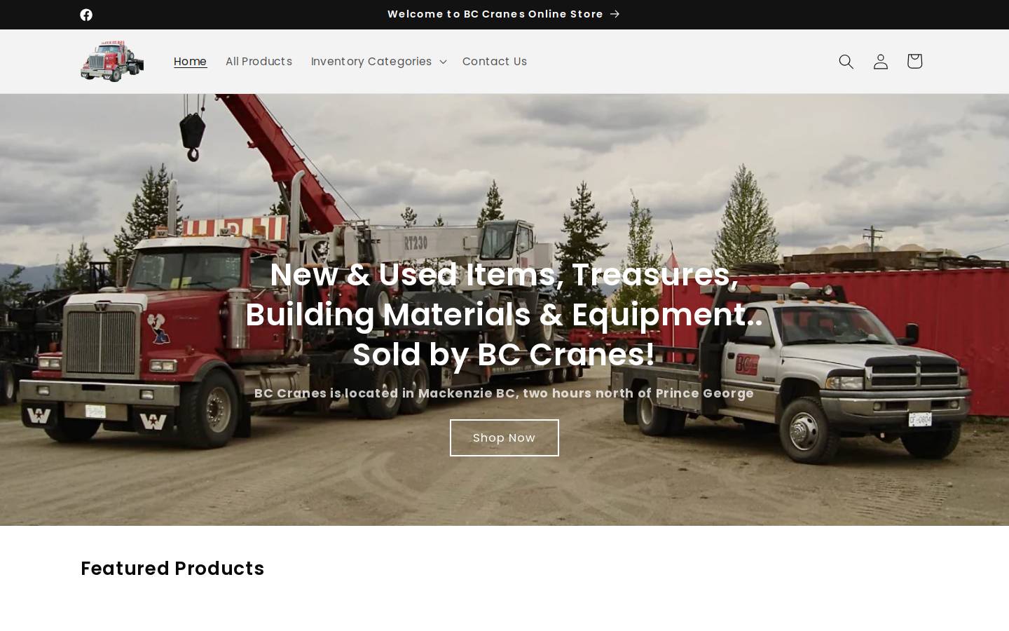 bccranesstore.com homepage screenshot