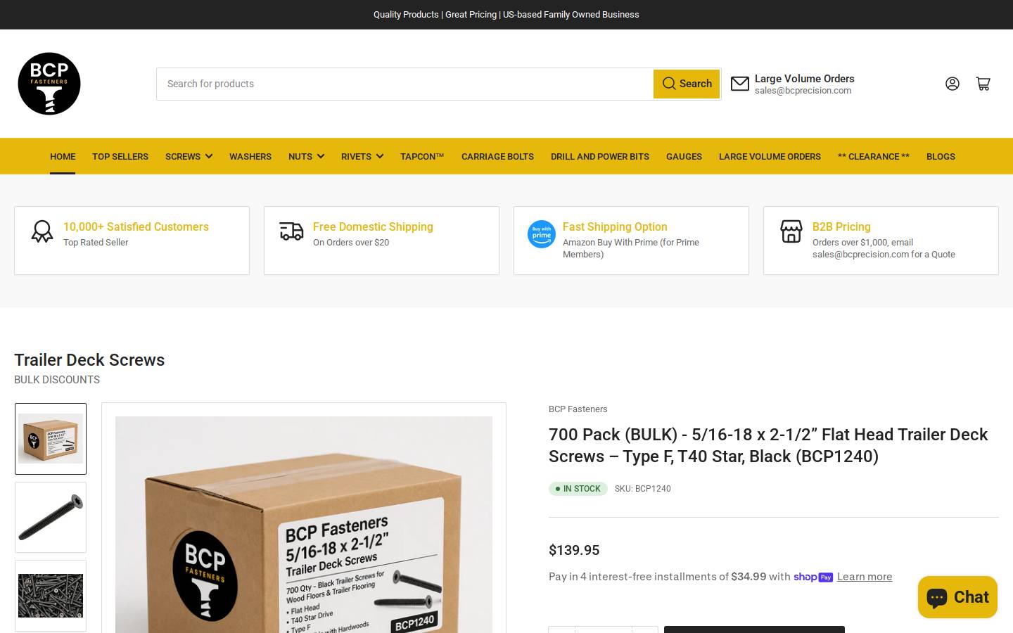 bcpfasteners.com homepage screenshot