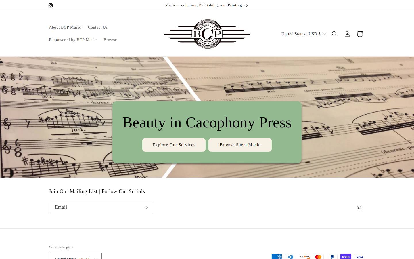 bcpmusic.org homepage screenshot