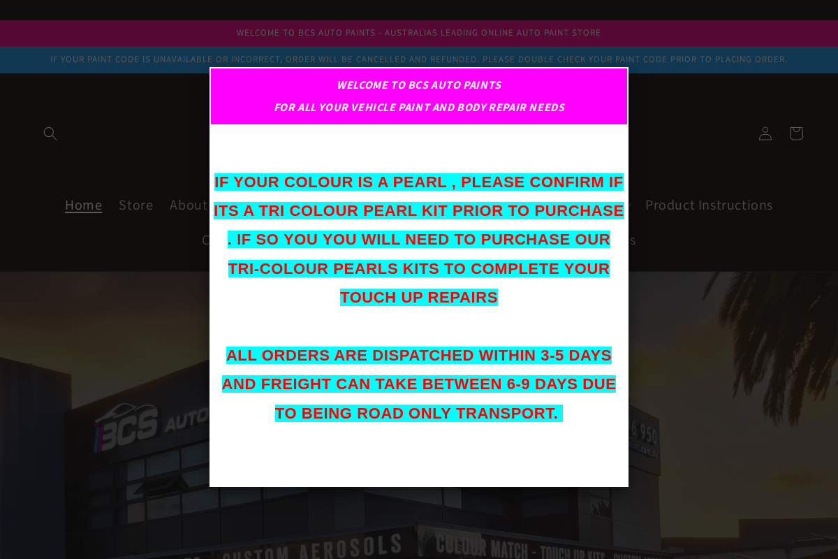 BCS Auto Paints homepage screenshot