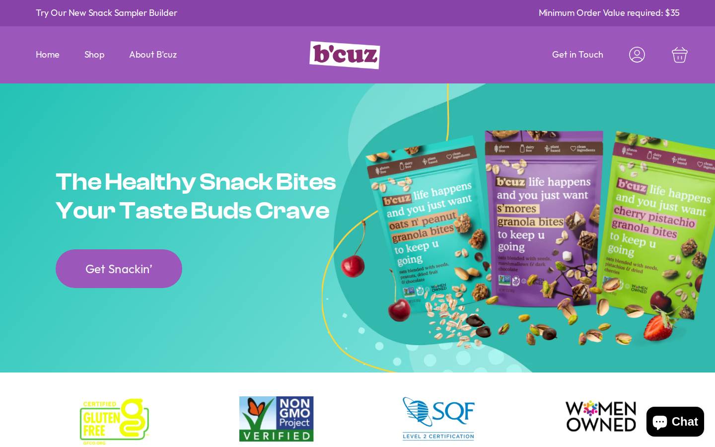 bcuzsnacks.com homepage screenshot