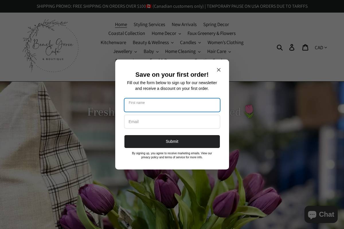 beachgrovecafeandboutique.com homepage screenshot
