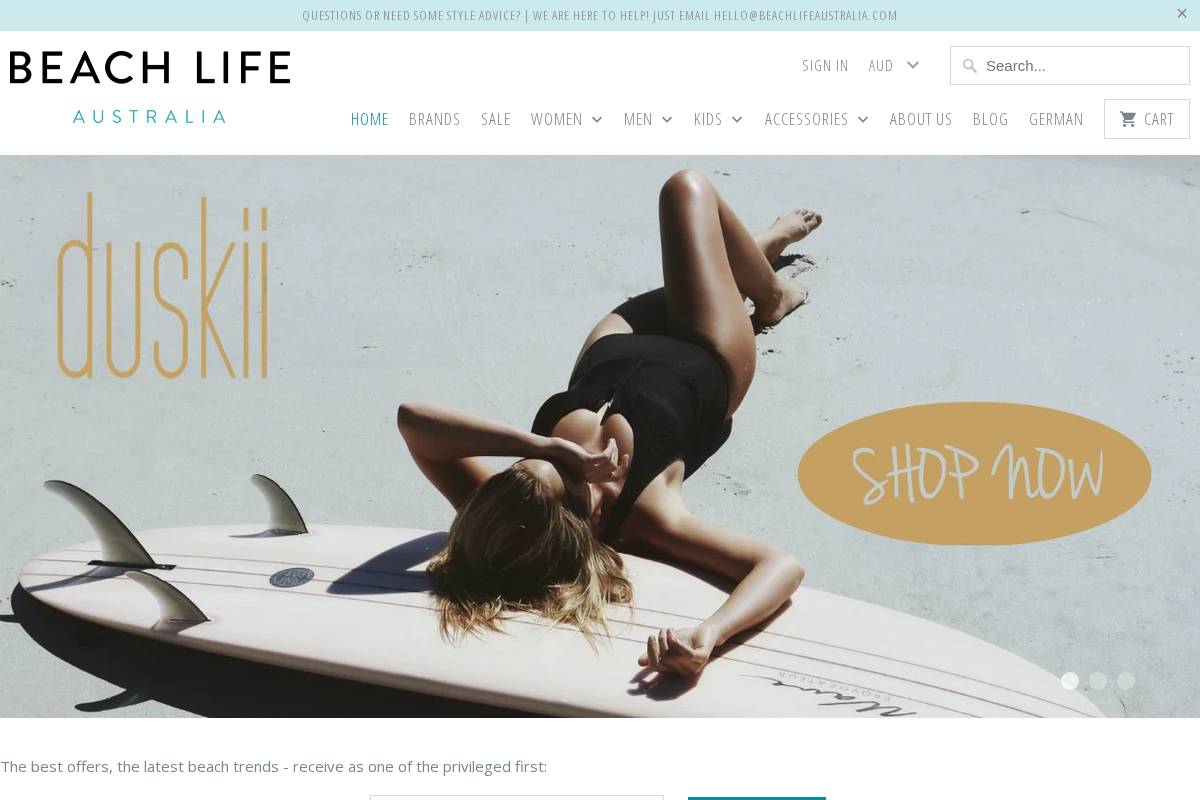 Beach Life Australia homepage screenshot