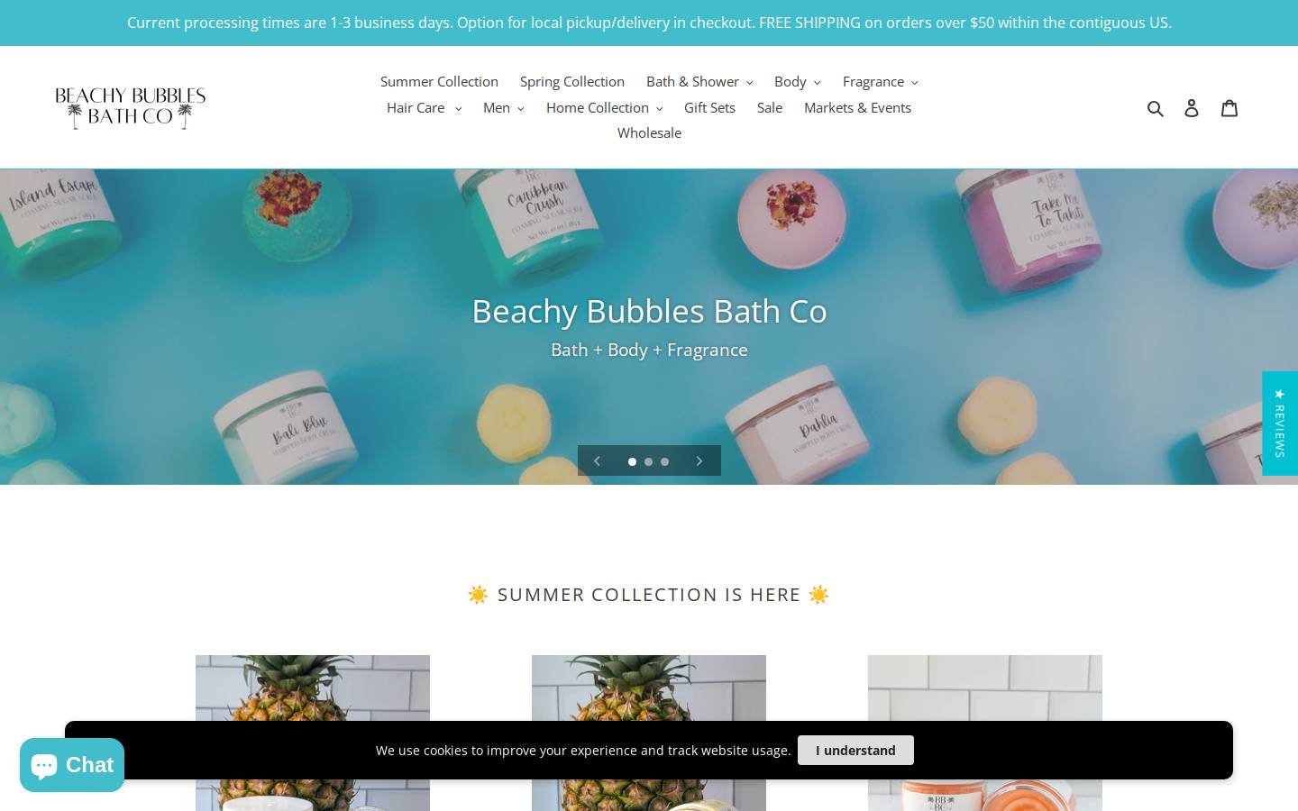 beachybubbles.com homepage screenshot
