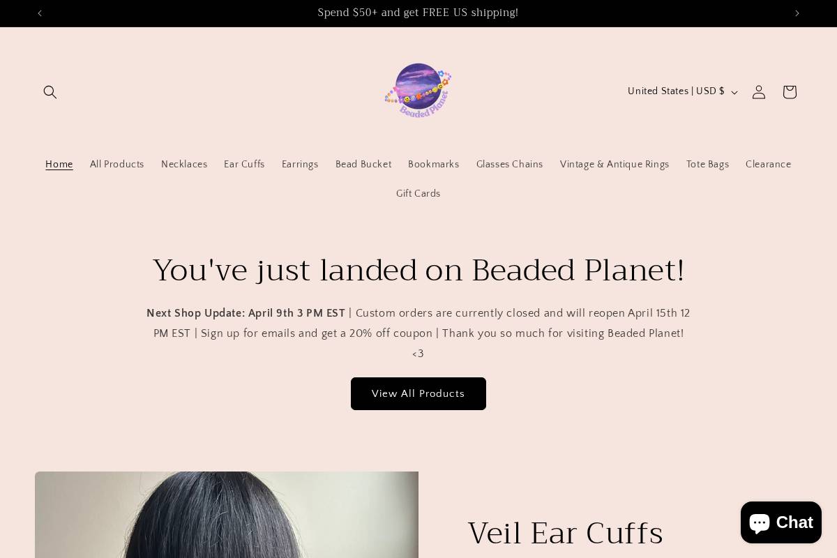 Beadedplanet homepage screenshot