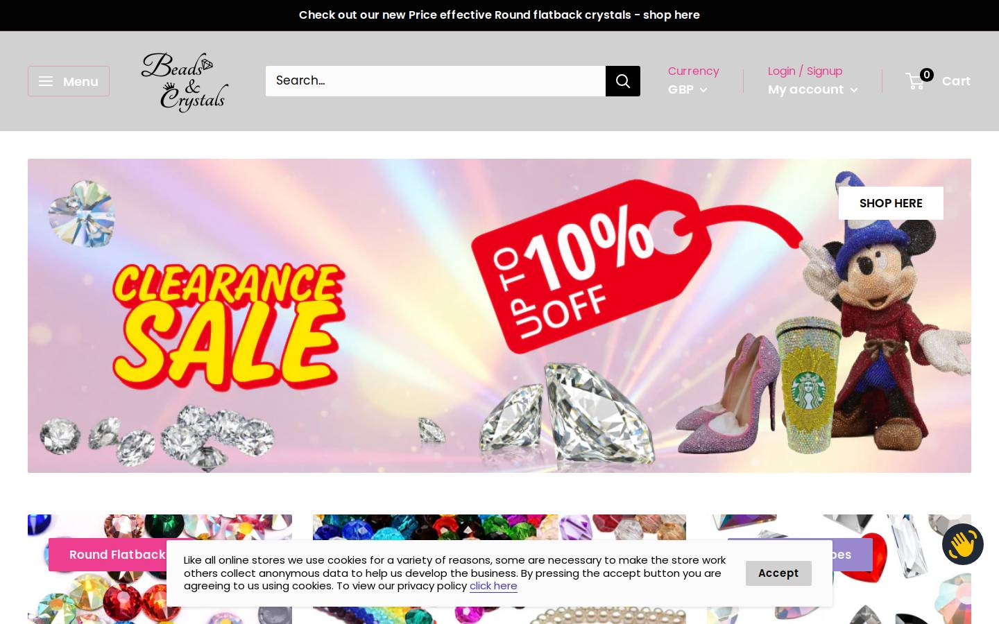 Beadsandcrystals homepage screenshot
