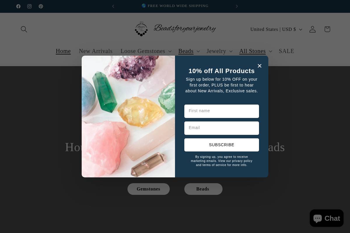 beadsforyourjewelry.com homepage screenshot