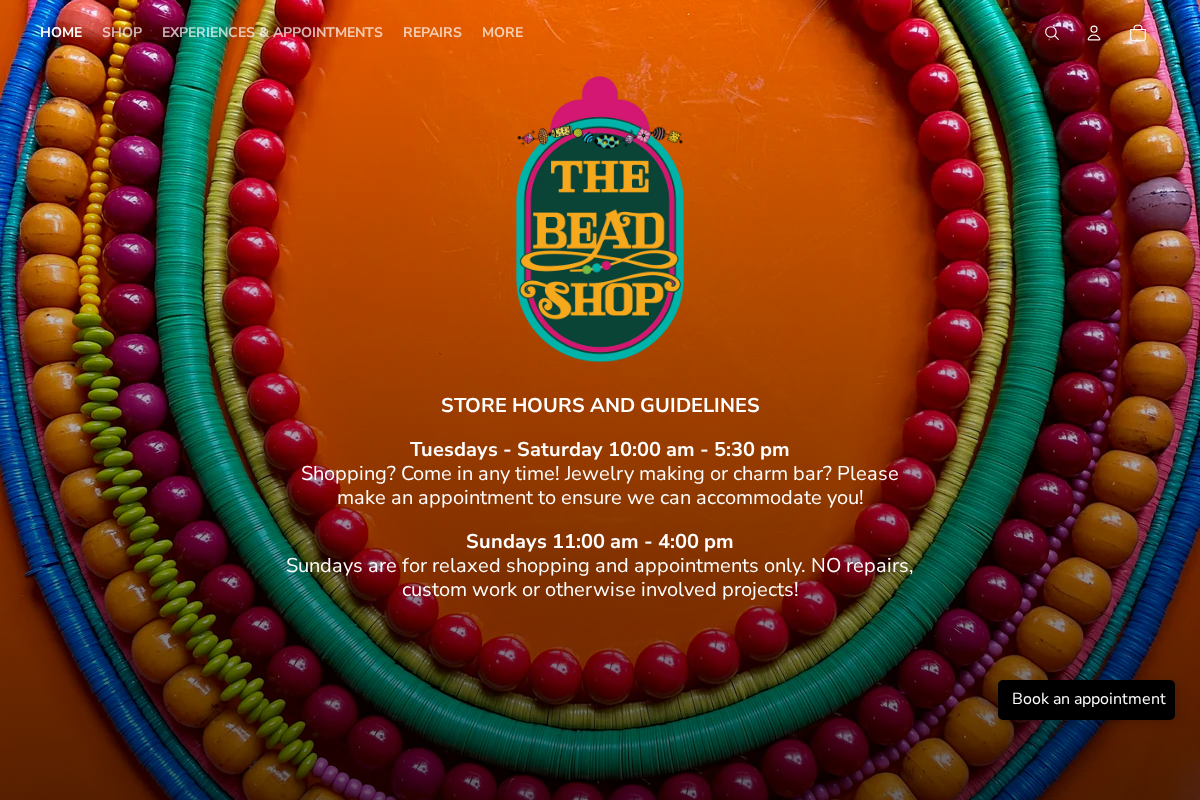 The Bead Shop homepage screenshot