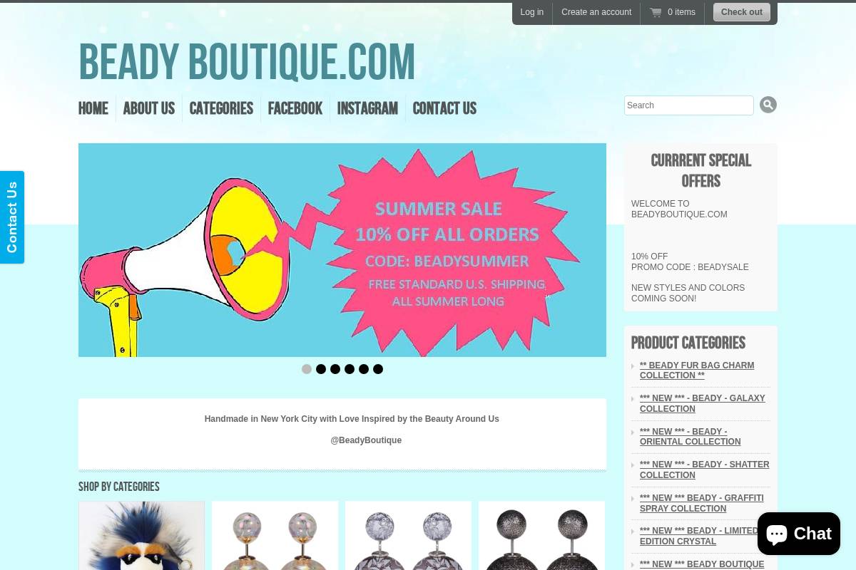beadyboutique.com homepage screenshot