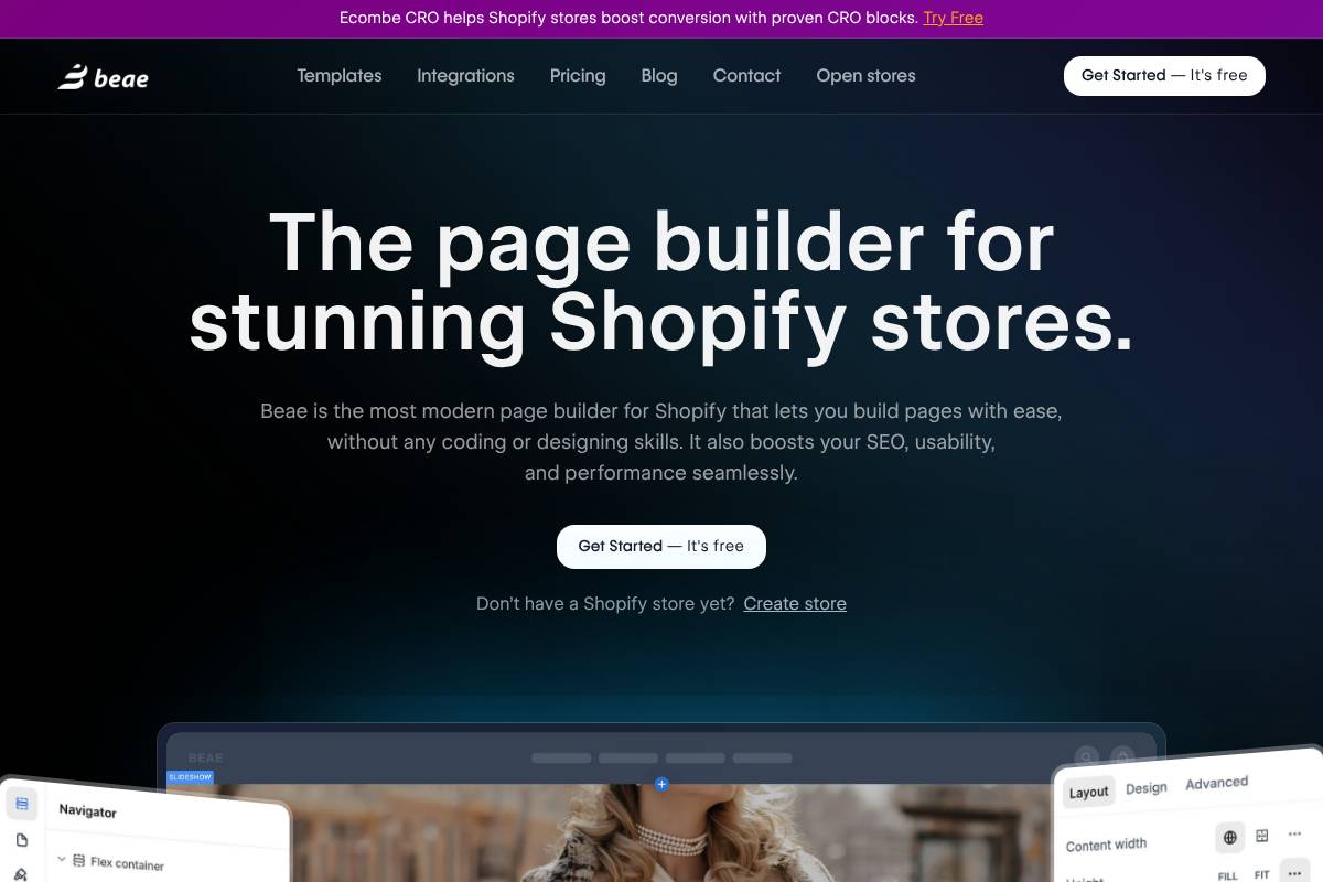 Beae - Shopify Page Builder homepage screenshot
