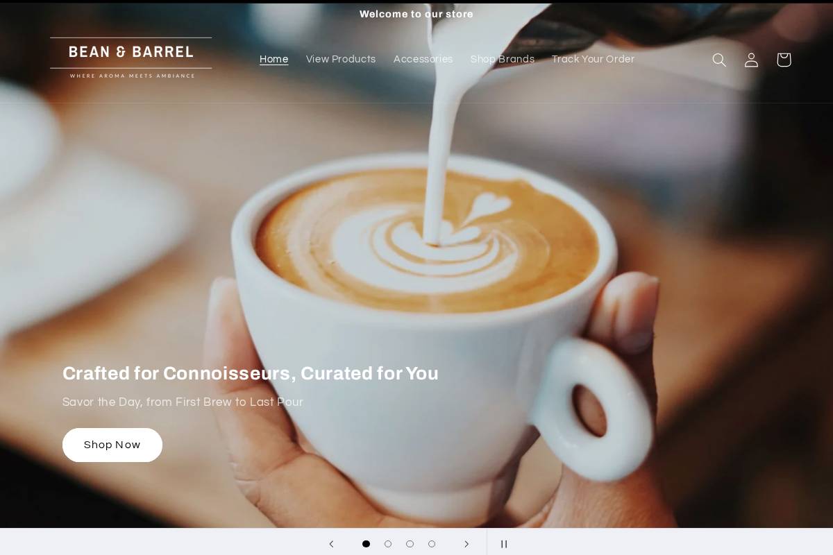 beanandbarrelshop.com homepage screenshot