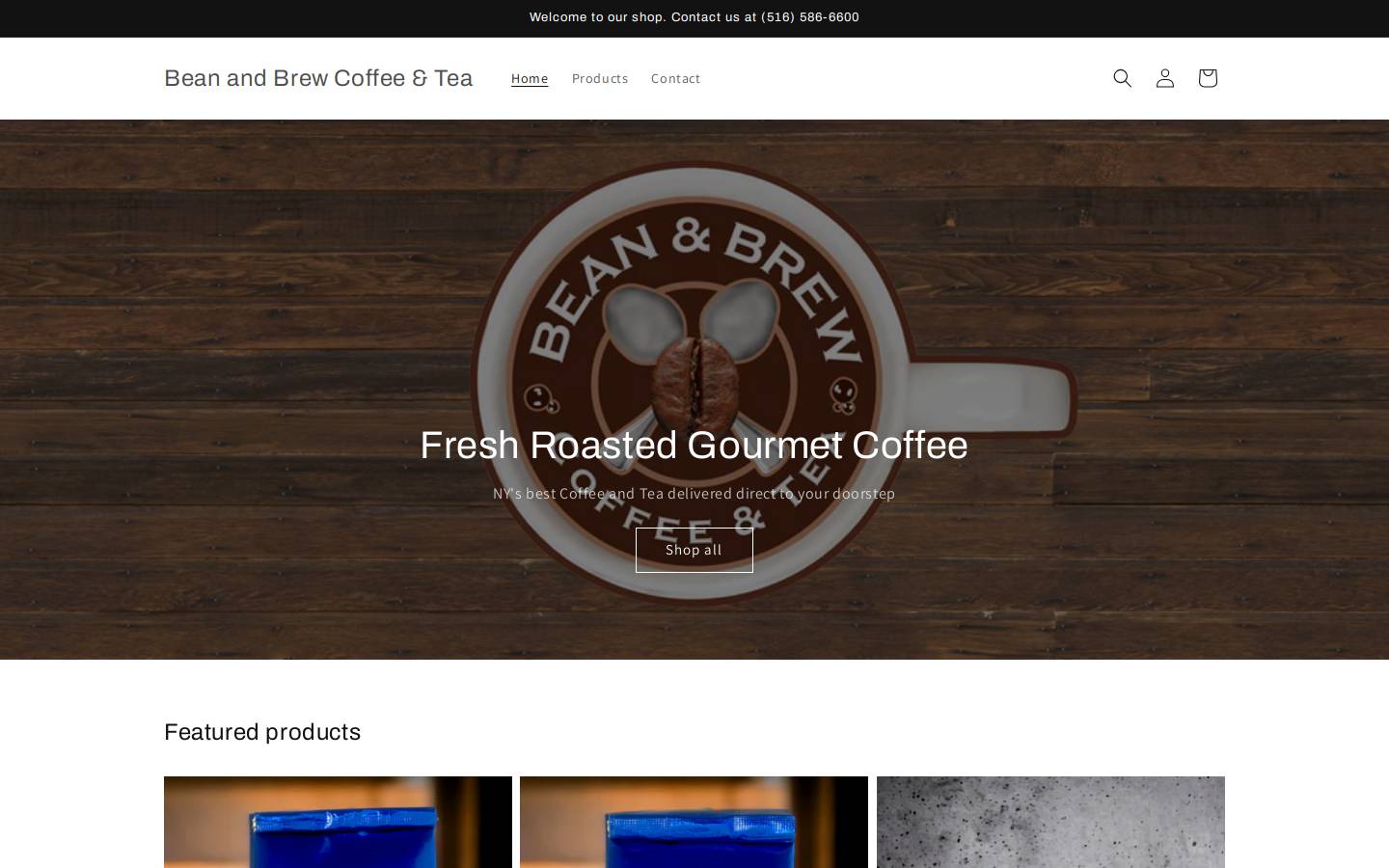 beanandbrewcoffee.com homepage screenshot