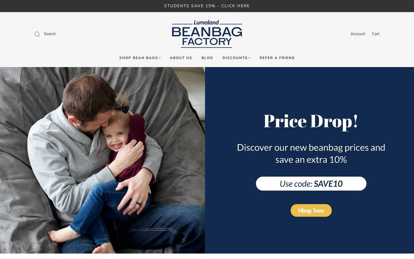 Lumaland Beanbag Factory homepage screenshot