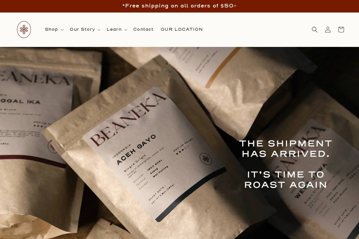 beanekacoffee.com homepage screenshot