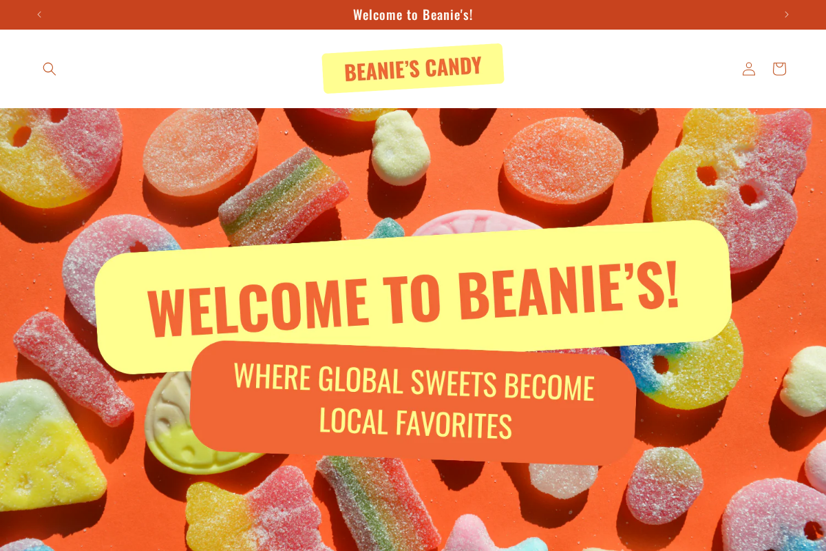 Beanie's Candy homepage screenshot