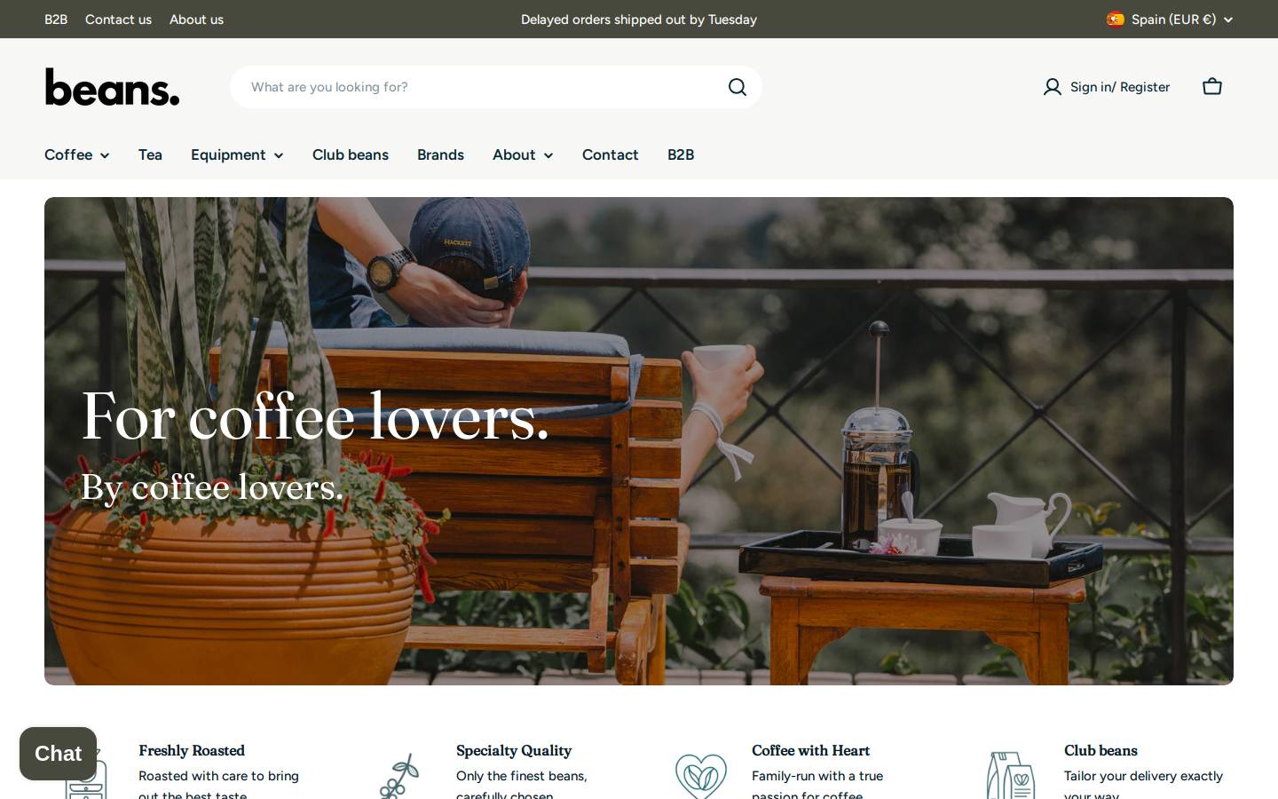 Beans homepage screenshot