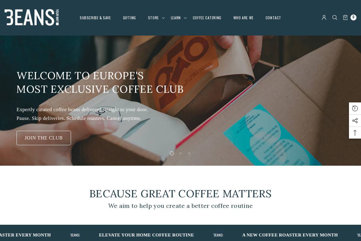 beansyourway.com homepage screenshot