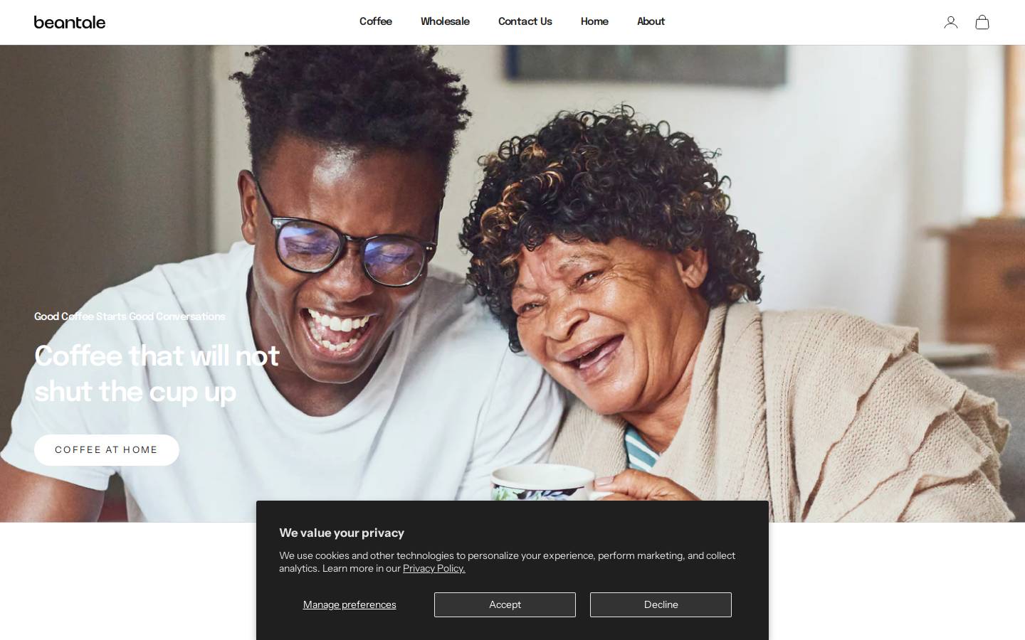 beantale.com homepage screenshot