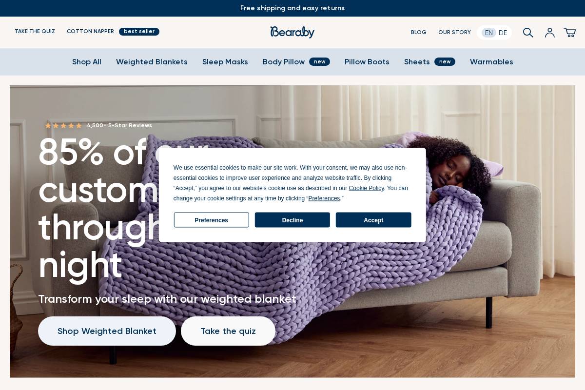 Bearaby homepage screenshot