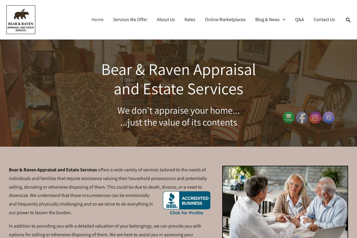 Bear & Raven Antiques homepage screenshot