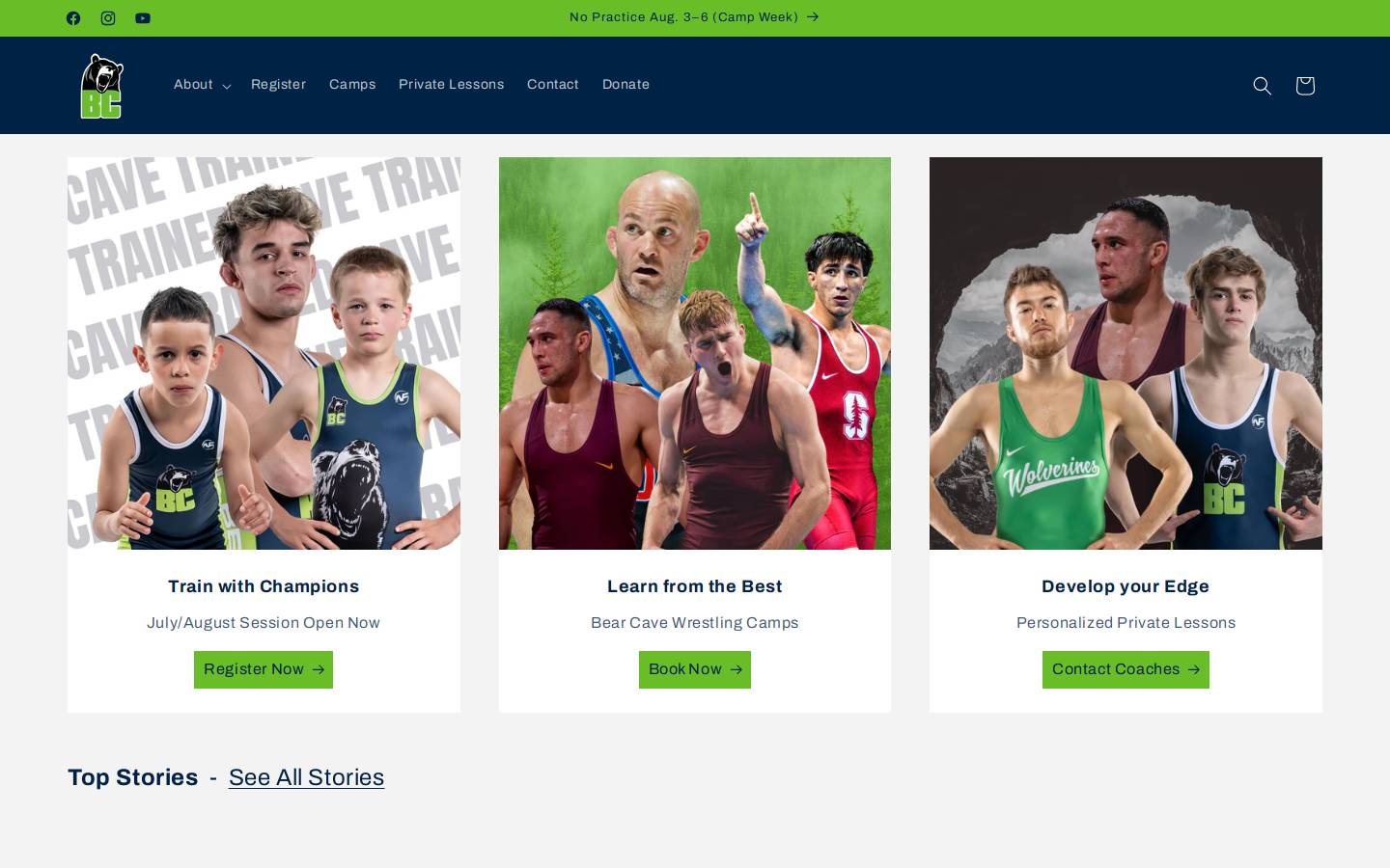 bearcavewrestling.com homepage screenshot