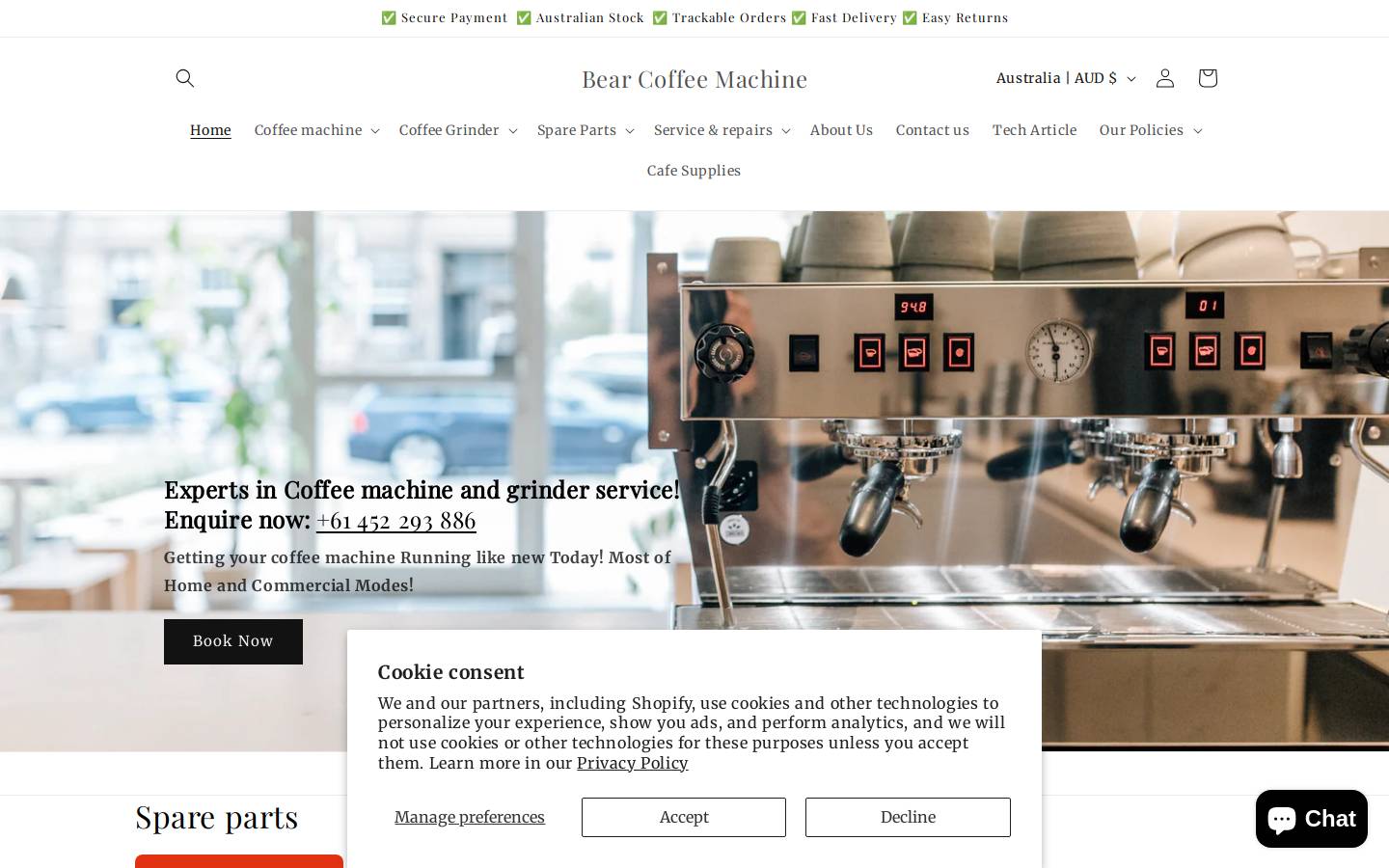 bearcoffeemachine.com.au homepage screenshot