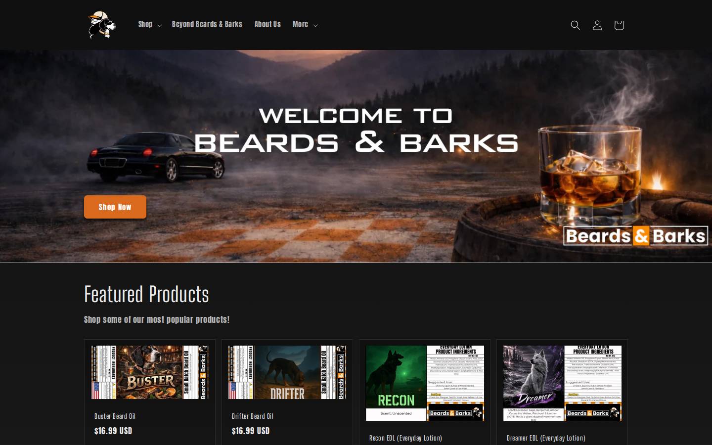 beardsandbarks.com homepage screenshot