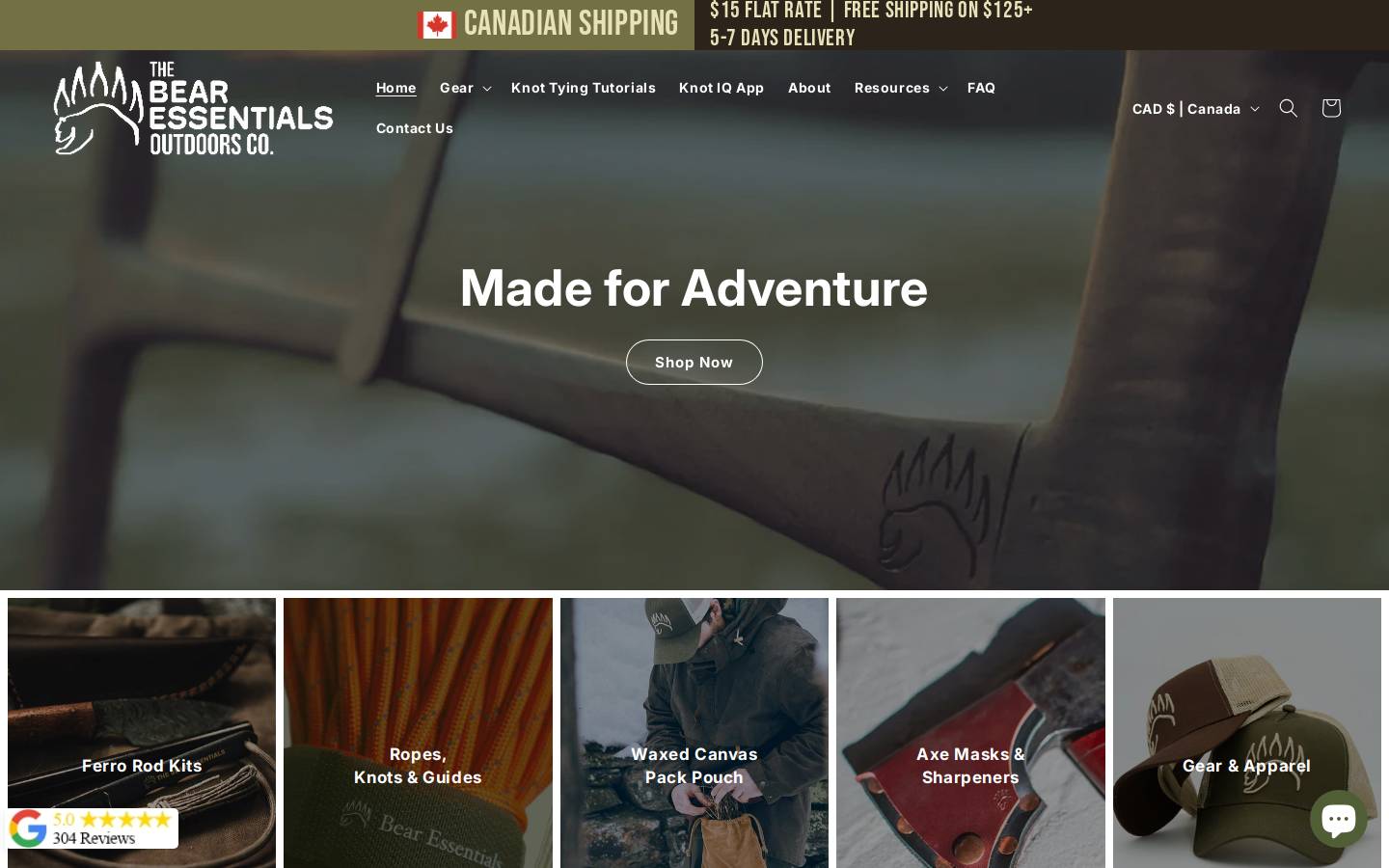 bearessentialsoutdoors.ca homepage screenshot