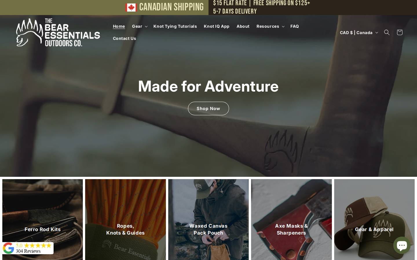 bearessentialsoutdoors.com homepage screenshot