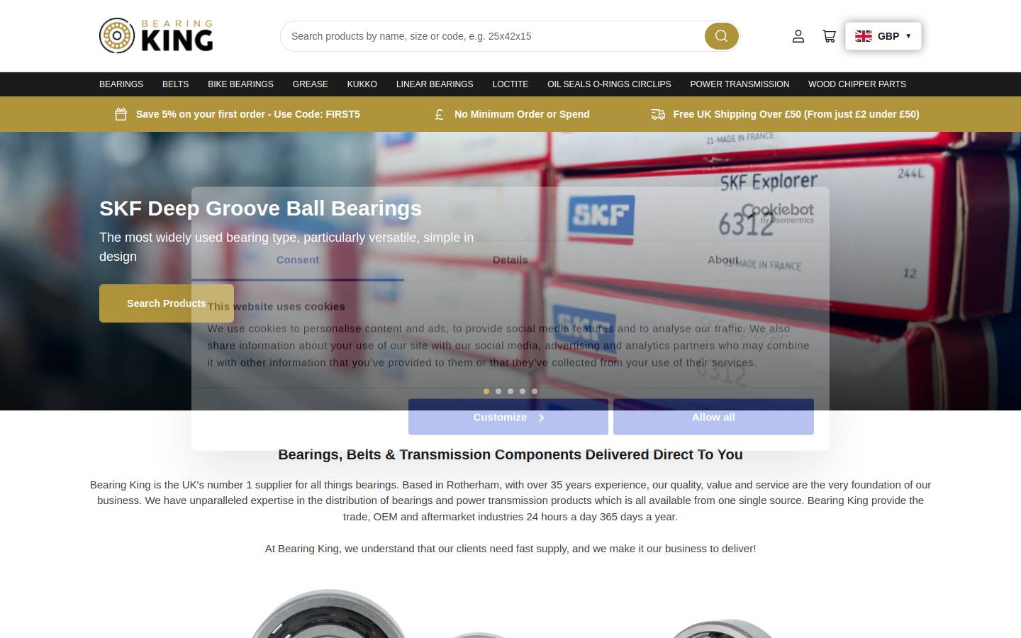 Bearing King homepage screenshot