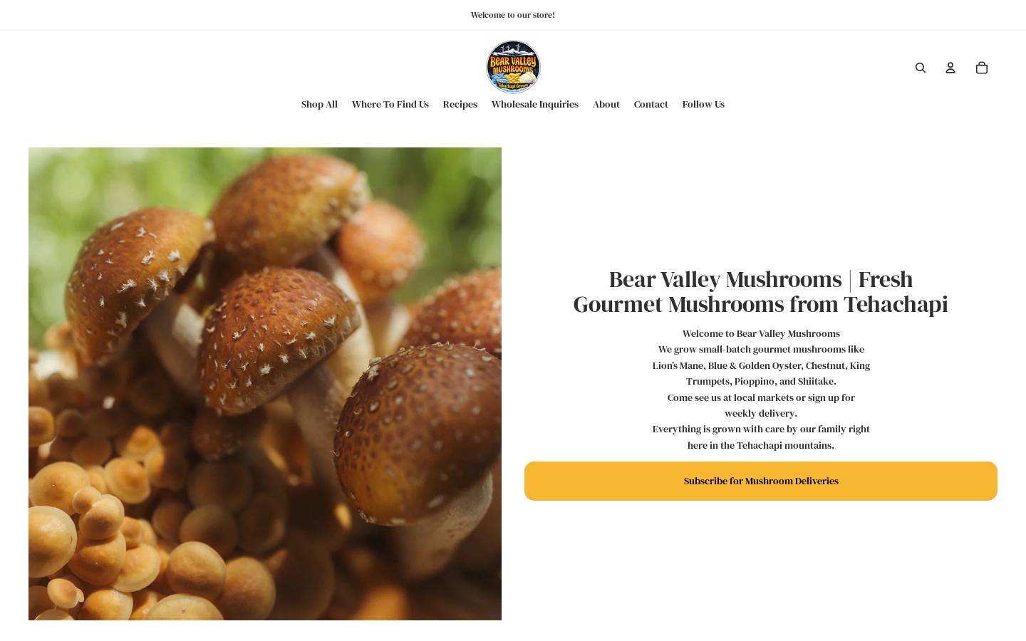 bearvalleymushrooms.com homepage screenshot