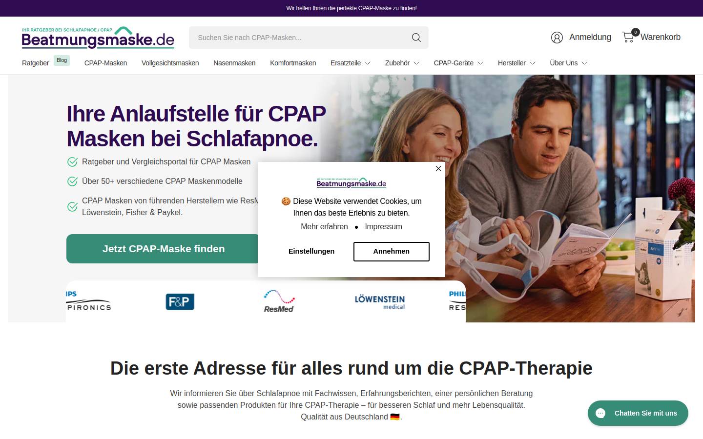 beatmungsmaske.de homepage screenshot