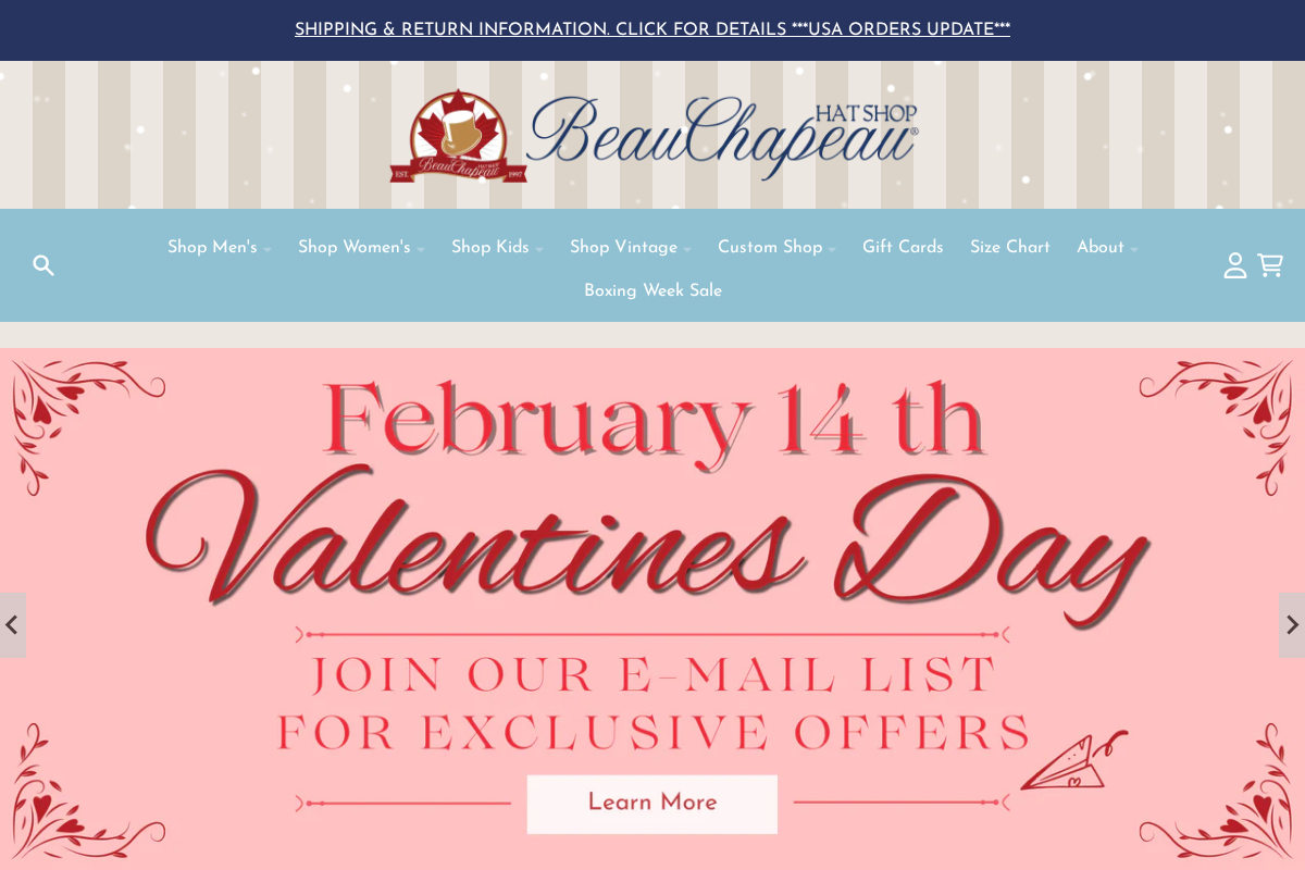 BeauChapeau Hat Shop homepage screenshot